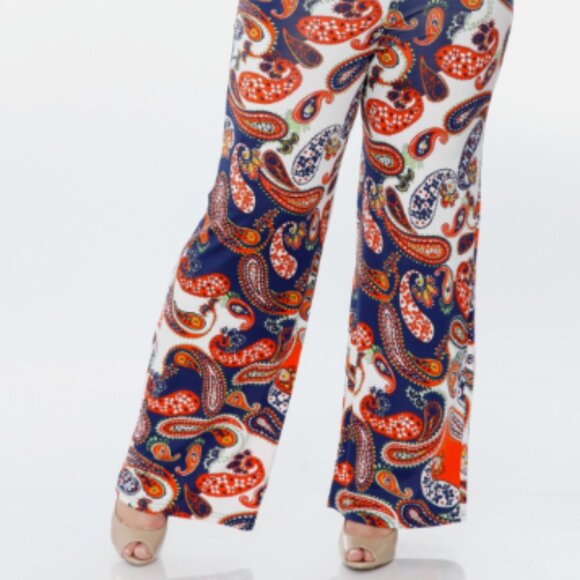 White Mark Women's Plus Size Palazzo Pants Navy/Orange Size 3XL 6204 - Picture 2 of 6